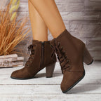New Autumn/Winter Women's Fashionable & Comfortable Lace-Up High-Heeled Ankle Boots