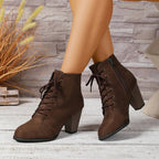 New Autumn/Winter Women's Fashionable & Comfortable Lace-Up High-Heeled Ankle Boots