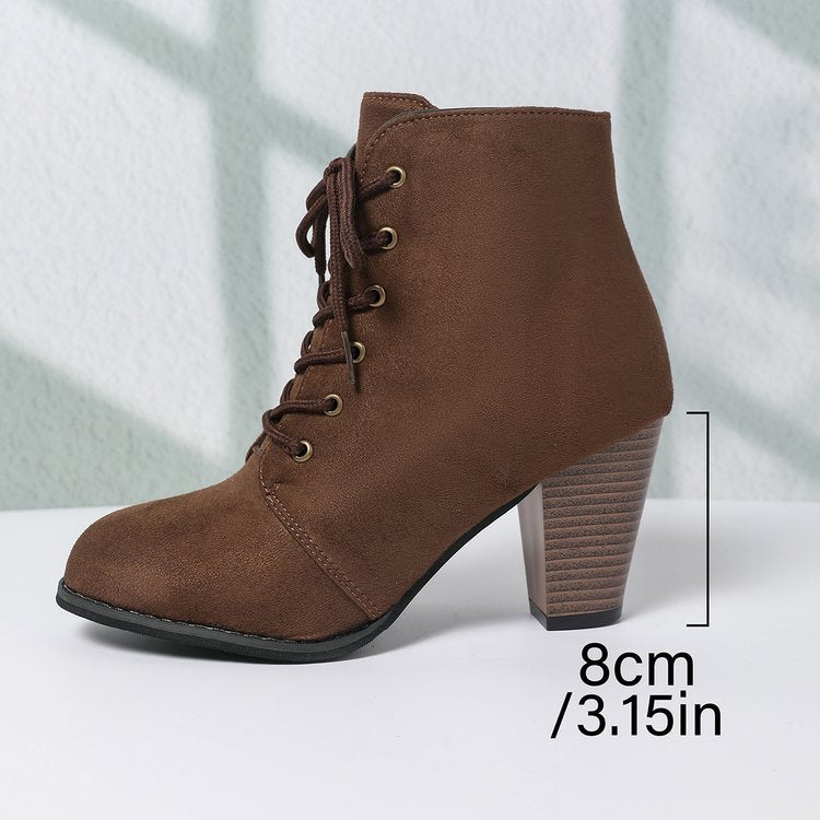 New Autumn/Winter Women's Fashionable & Comfortable Lace-Up High-Heeled Ankle Boots